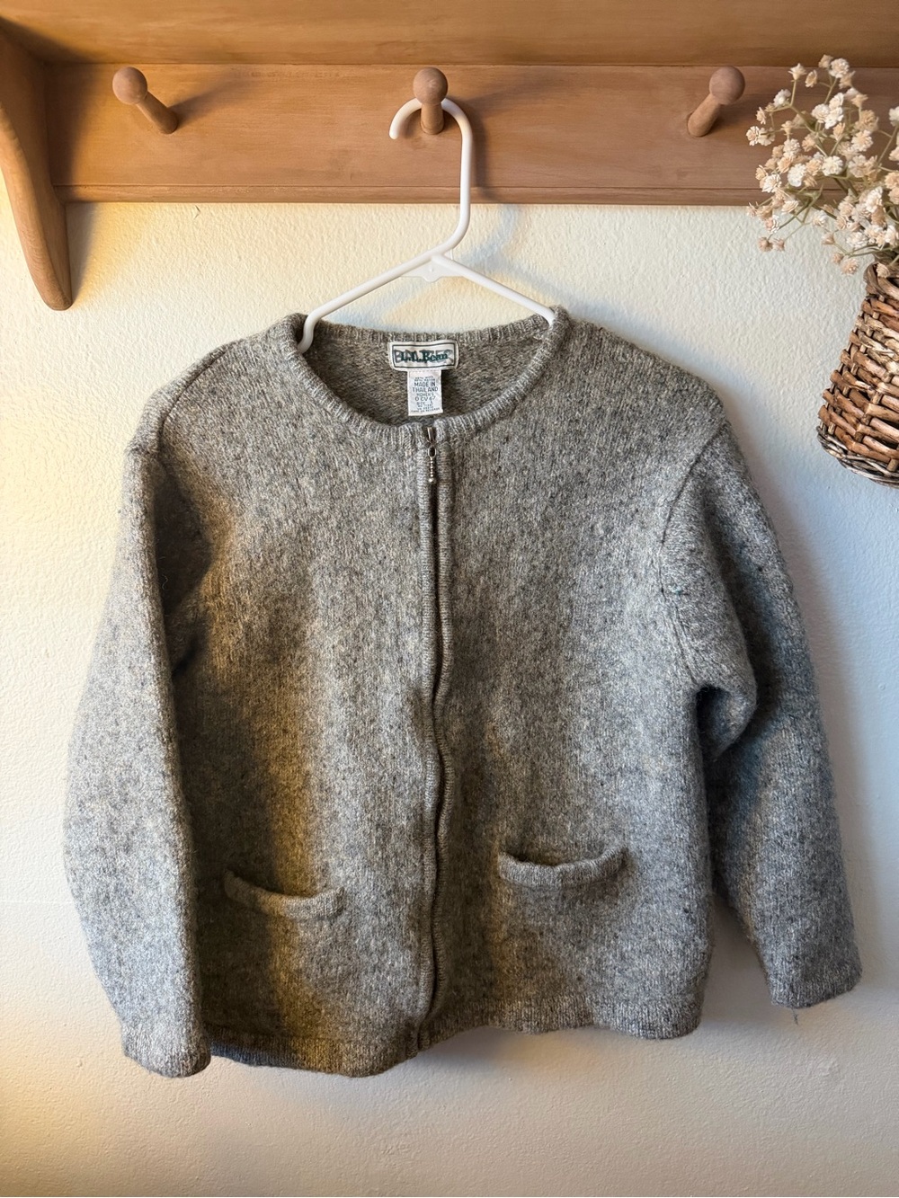 Vintage VTG LL Bean Gray Wool Zip Jacket Sweater